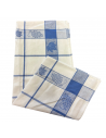 Lot de 6 torchons à carreaux bleu et à motif feuille de vigne, visuel sur fond blanc