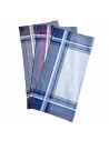 Mouchoirs tissu Adrien 44x44 cm en coton lavable assortiment 12 pièces bordures bleus, rouges, jaunes