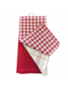 lot de 3 torchons 50x70cm motif rouge à carreaux rappel montagnard avec 1 torchon rouge en nid d'abeille