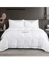 Housse de couette blanche brodée 220x240 cm satin de coton 120 fils/cm² avec 2 taies à volant 65x65 cm