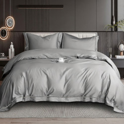Housse de couette unie brodée 220x240 cm satin de coton avec taies