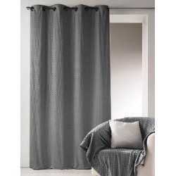 Rideau avec Parement à Plis Gris - Toile Coton Gris 135x260
