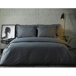 Housse de Couette 240x280 unie anthracite  + 2 taies assorties